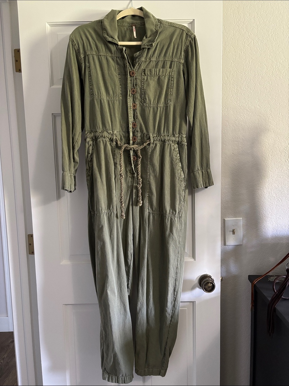 Free People Olive Utility Drawstring Jumpsuit